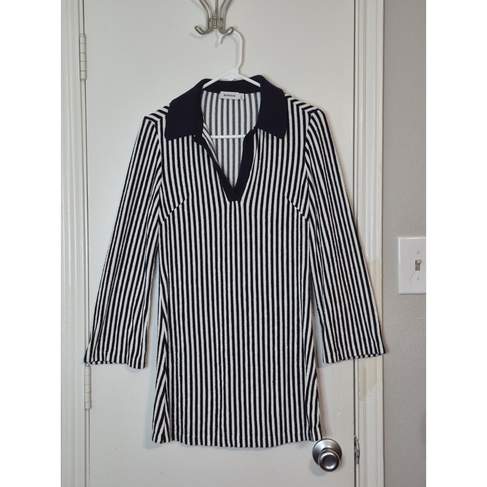 SIMKHAI Jessey Long Sleeve Short Tunic Dress Striped Blue White Size XS Nautical